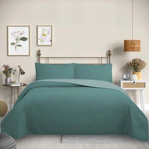 Cubrecama Quilt Reversible 1,5 Plazas Color Verde Trama Collection