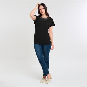 Polera Lisa Manga Corta Cuello Redondo Aplicaci&oacute;n Brodery Mujer Sexy Large