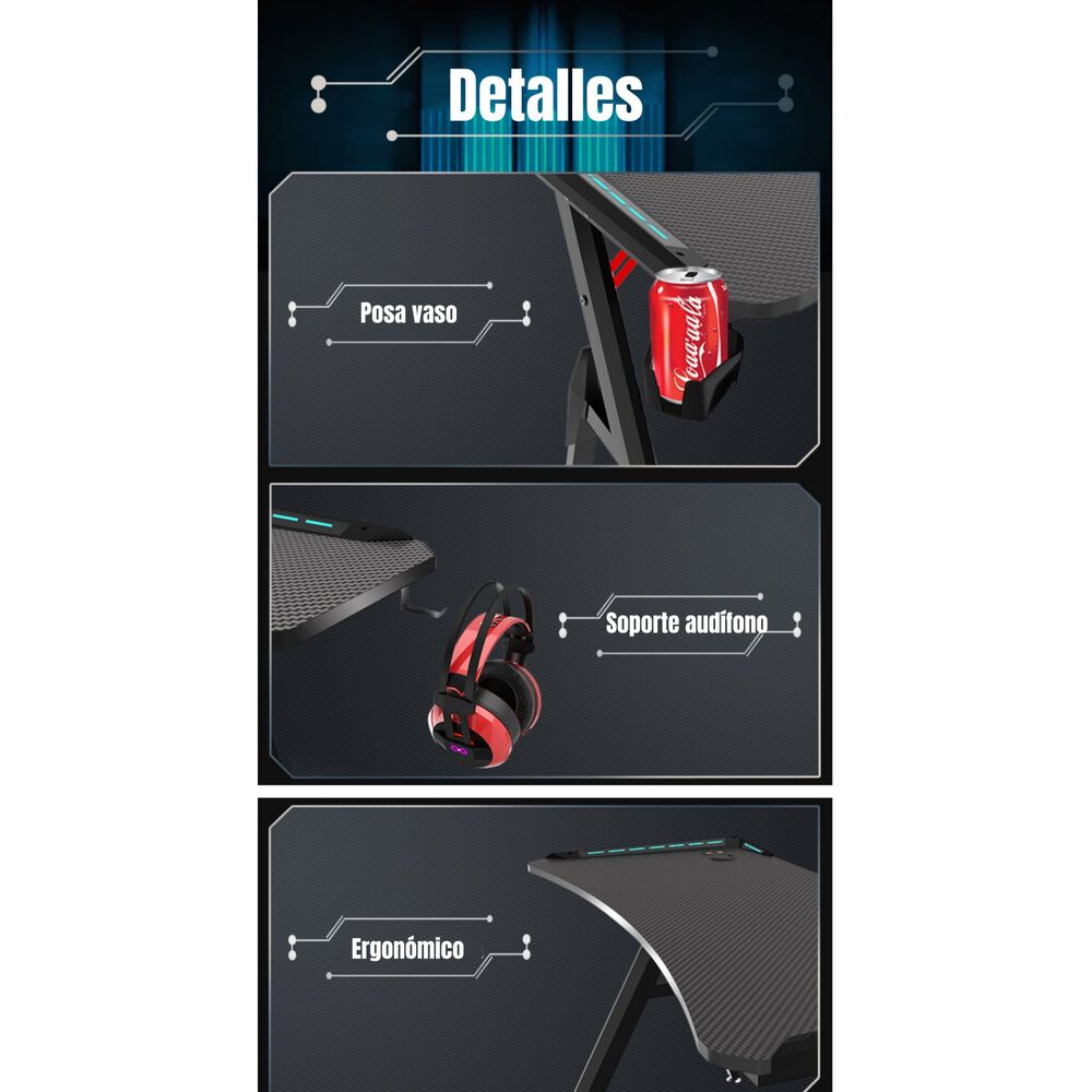 Escritorio Gamer Con Luces 140x60x73cm Negro By Lubabycas image number 6.0