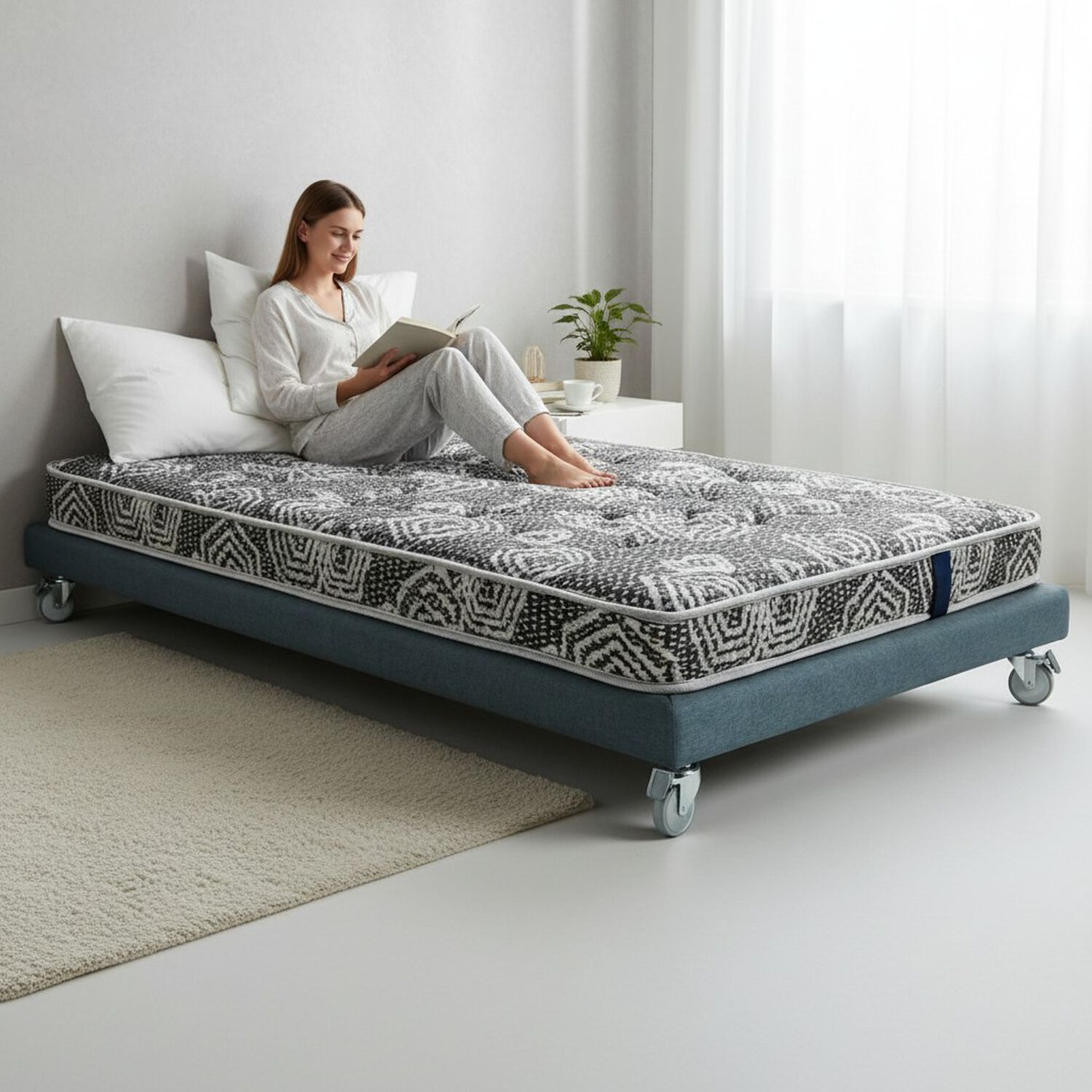 Cama 1 Plaza Box 8 Cm L190 Cm + Colchon Modelo Ideal - Rueda Pyton (gris) image number 0.0
