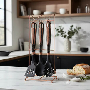 Set Utensilios De Cocina 7 Piezas Con Soporte Negro Marble