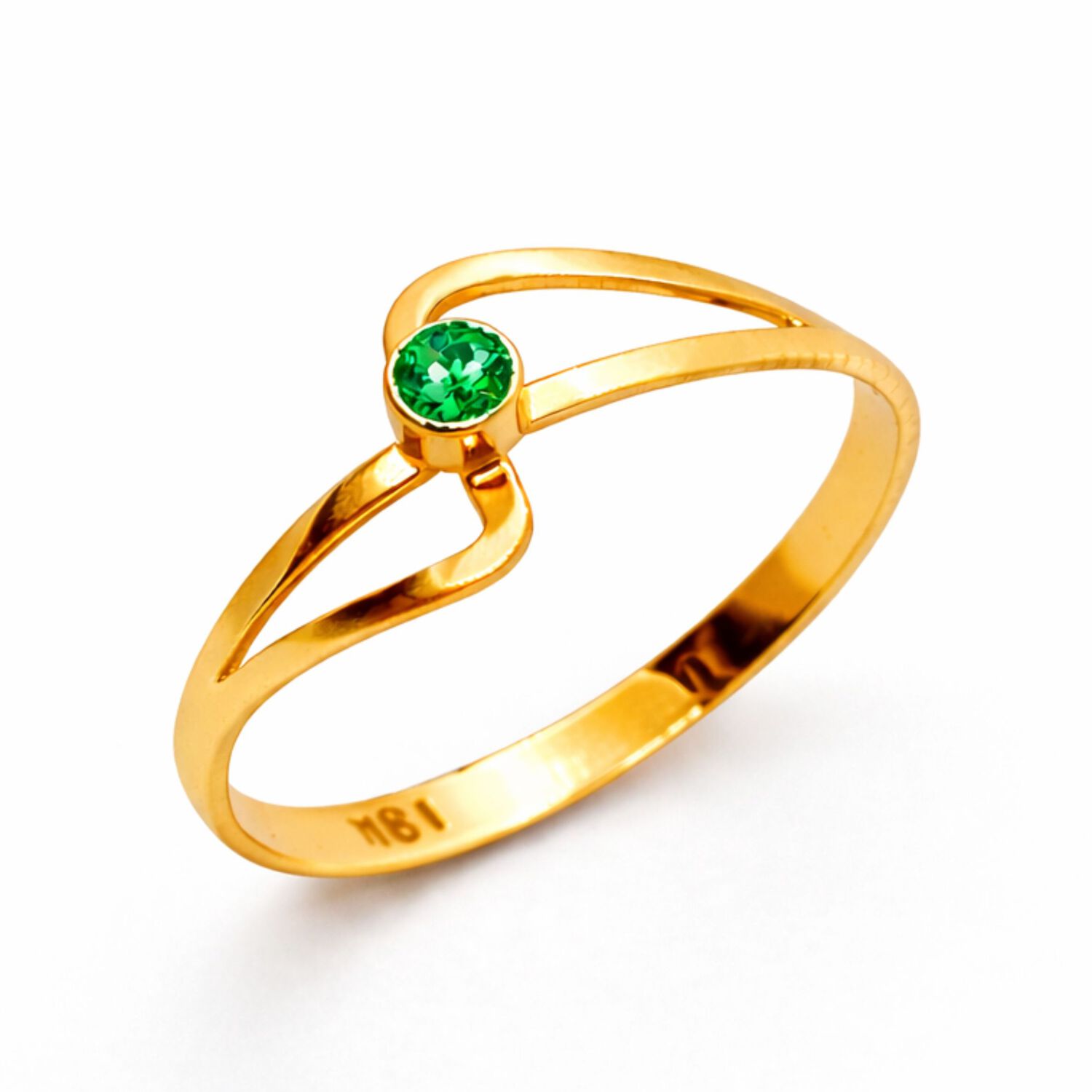 Anillo Solitario Olas Oro 18k Con Cristal Central Verde 2mm image number 0.0