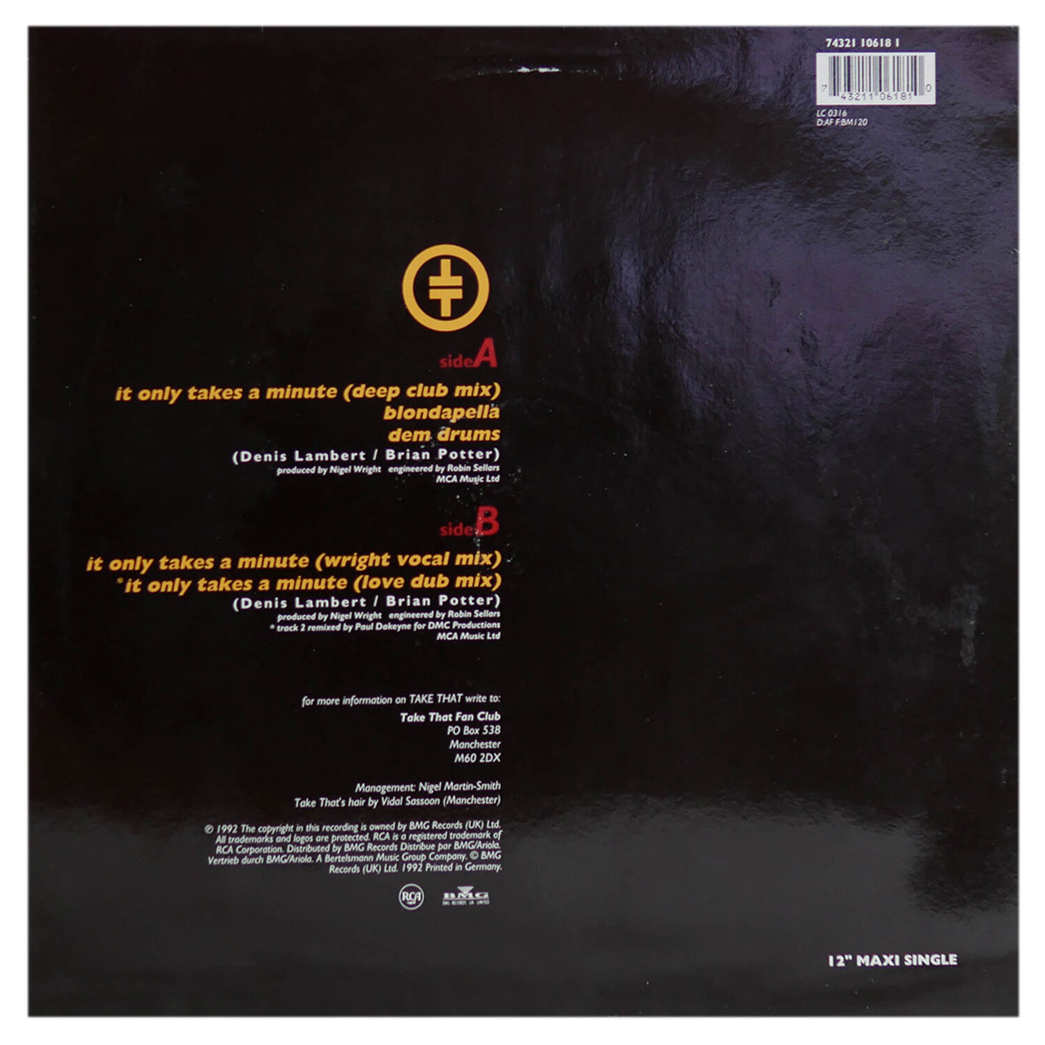 Take That - It Only Takes A Minute | 12" Maxi Single Usado image number 1.0