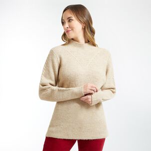 Sweater Liso Melange Regular Cuello Alto Mujer Geeps