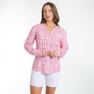 Blusa Estampada Bolsillo Delantero Manga Larga Cuello Maho Mujer Geeps