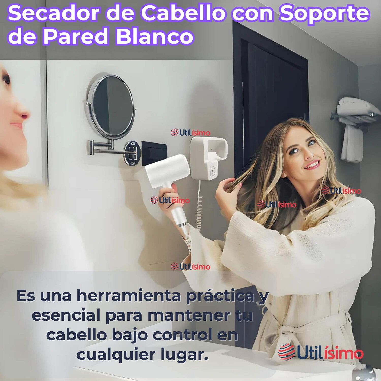 Secador De Pelo De Pared 1300w Alta Potencia Para Hoteles Hogar Piscinas Color Blanco image number 6.0