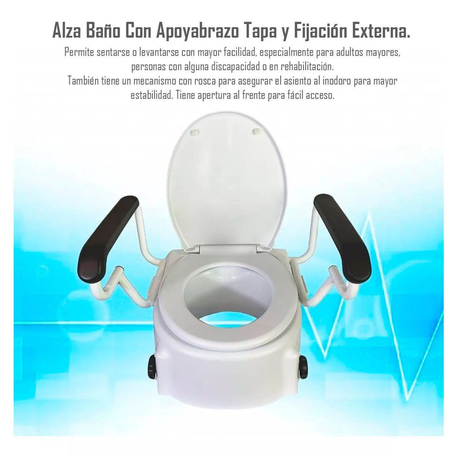 Alza Ba&ntilde;o Wc Elevador De Inodoro Con Apoyabrazos Abatibles Y Tapa Altura Regulable Adulto Mayor Yb3014 image number 2.0