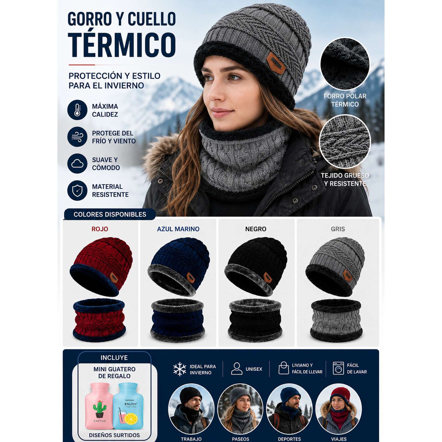 Pack Gorro Y Cuello Polar + Guatero Invierno Unisex image number 14.0