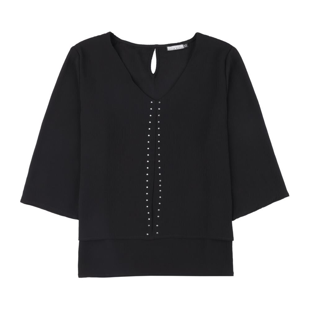 Blusa Lisa Manga 3/4 Cuello V Mujer Lesage image number 0.0
