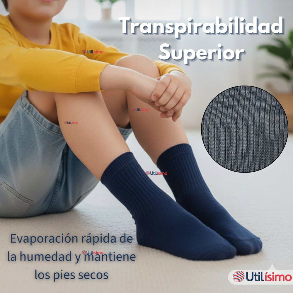 Pack 3 Calcet&iacute;nes Escolares Corto Acr&iacute;lico Azul Ni&ntilde;o Y Ni&ntilde;a image number 8.0