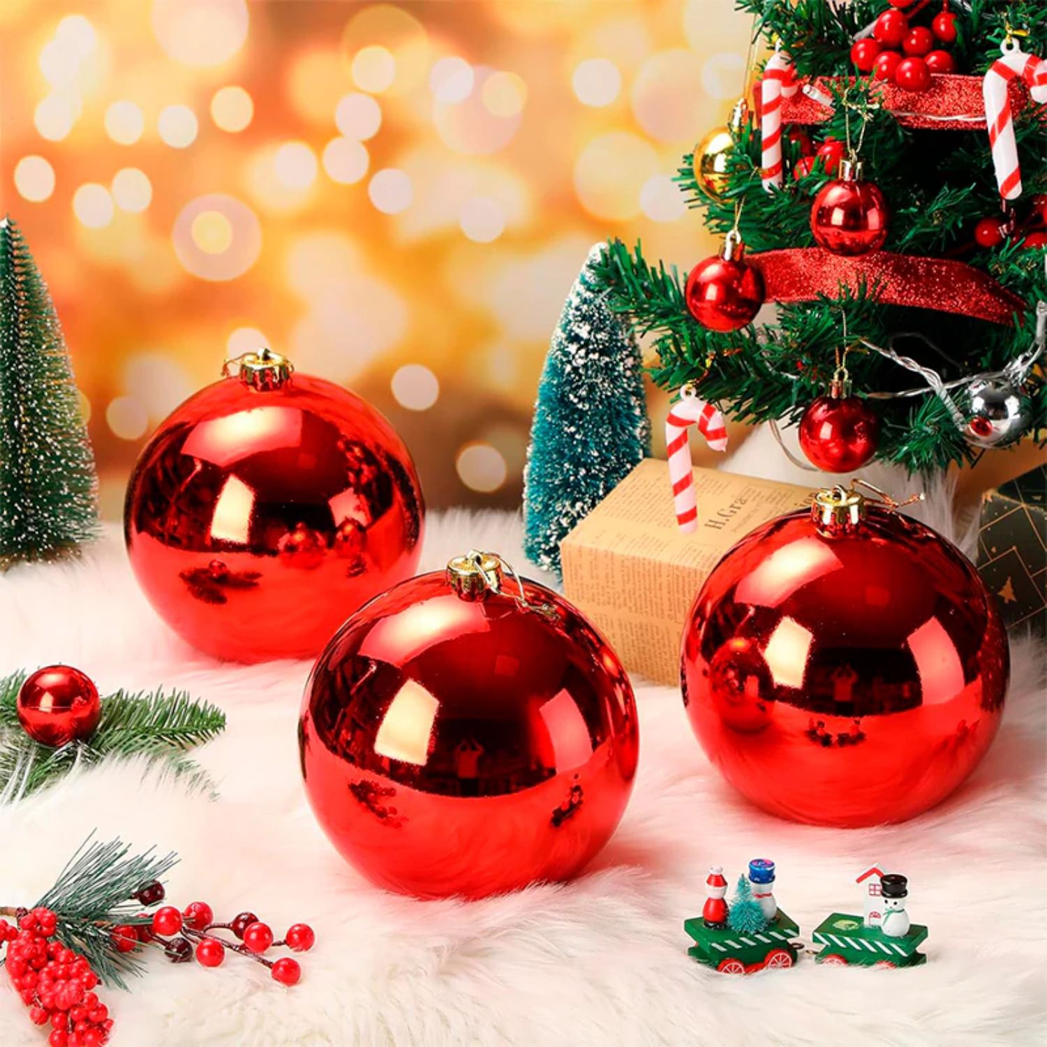 6 Esferas Navide&ntilde;as Bambalinas 4cm Adorno Rojo Decoracion image number 2.0