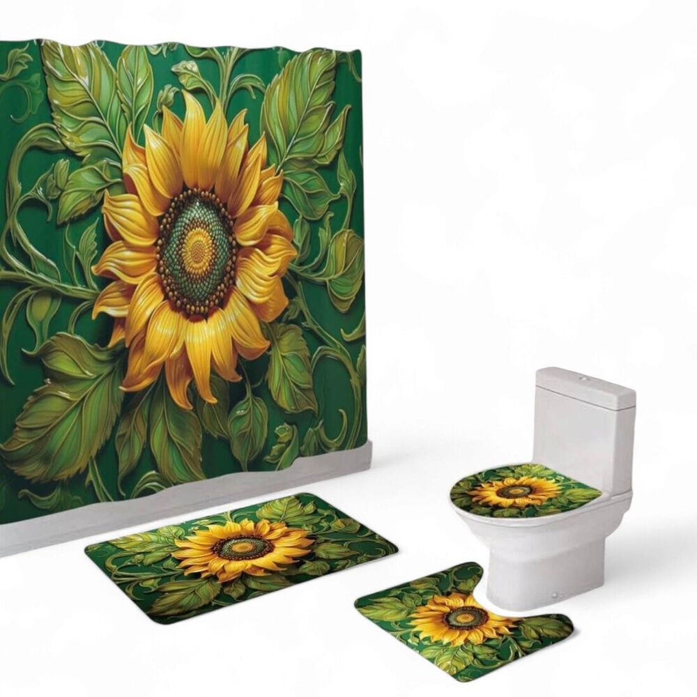 Juego De Ba&ntilde;o Set De 4 Piezas Cortina + Tapa Wc + 2 Alfombras Sb4p-16 image number 0.0