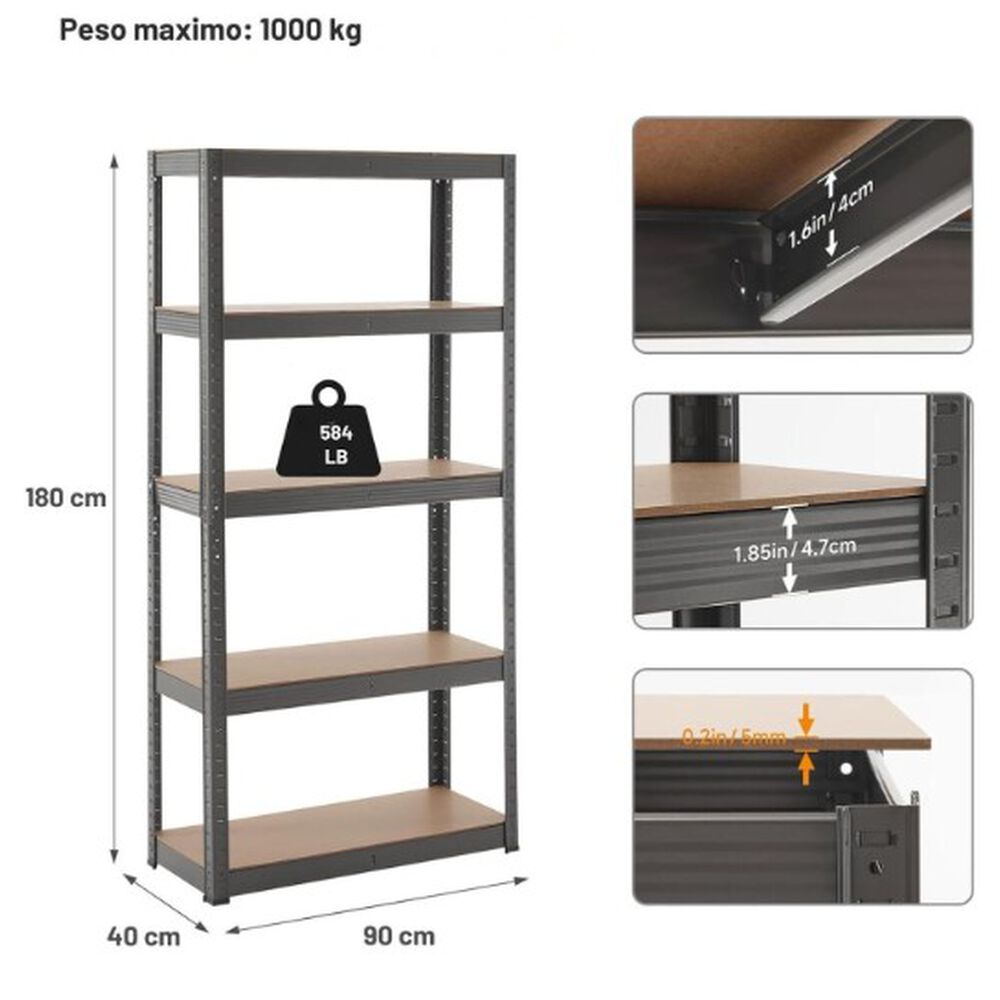Estante Met&aacute;lico Armable 180x90x40 Armado Facil Sin Pernos image number 2.0