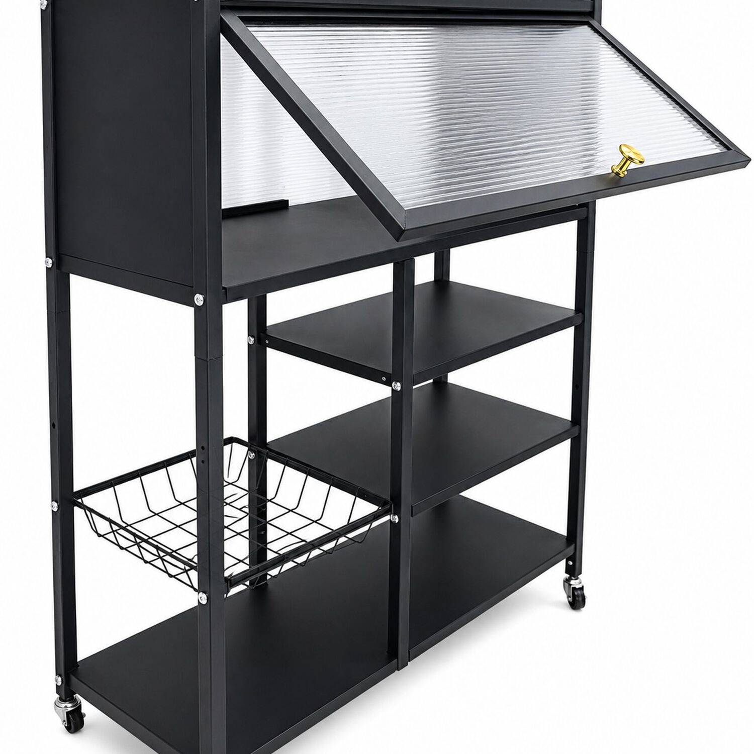 Estante Organizador Multiuso De Cocina Con Gabinete Y Ruedas Color Negro image number 7.0