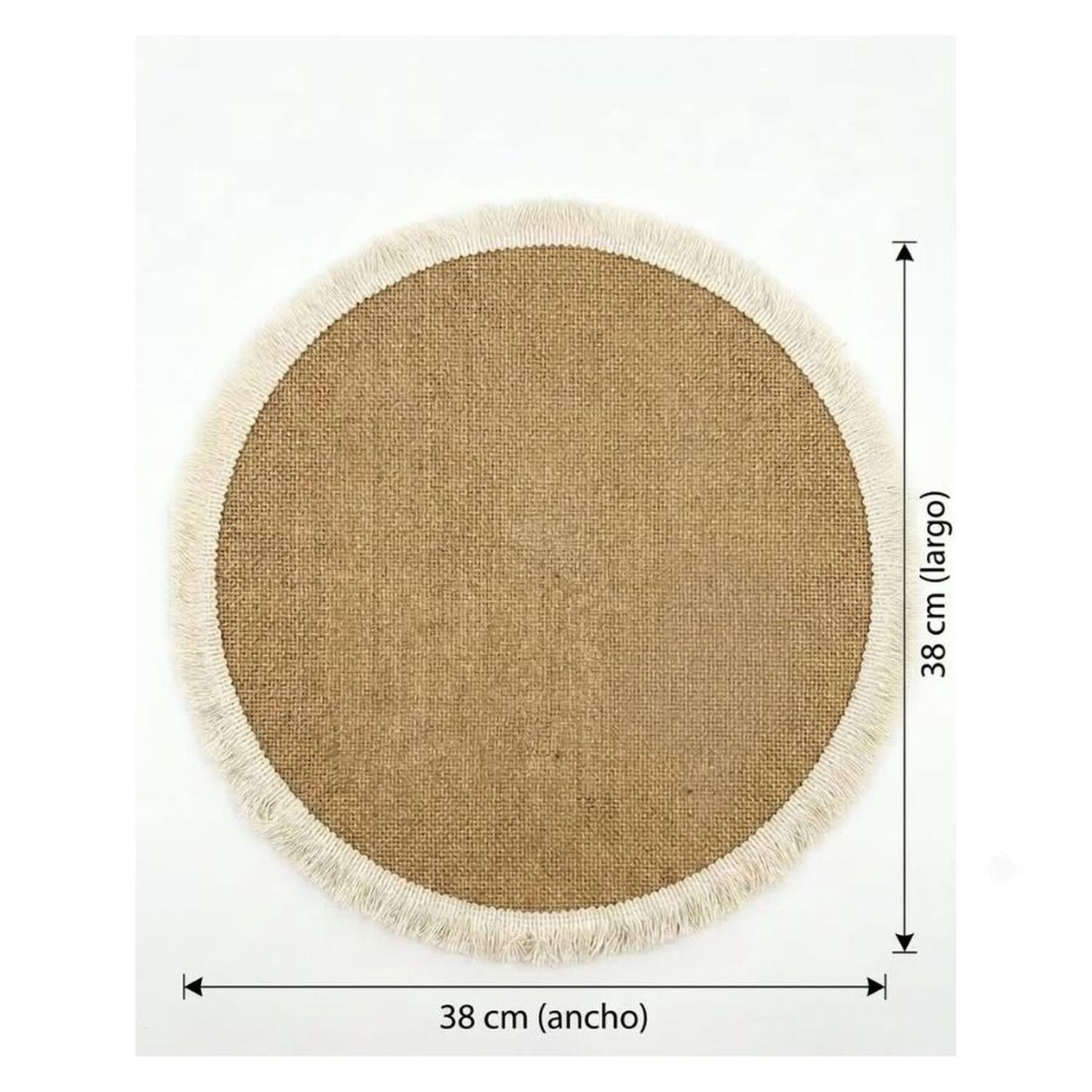 Pack 4 Individual Redondo Yute Flecos Algod&oacute;n Blanco Estilo Boho 38cm image number 1.0