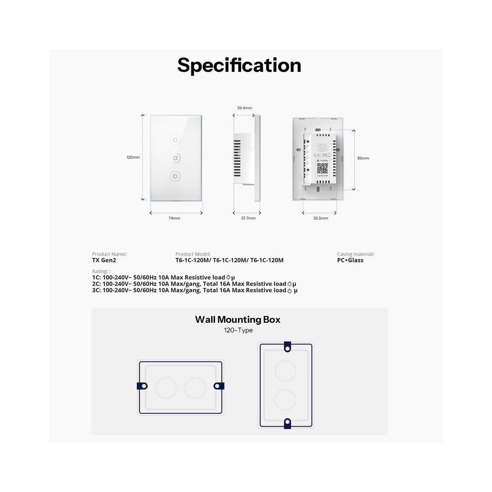 Interruptor Wifi Touch Sonoff Txgen2 De 3 Canales Con Matter image number 6.0