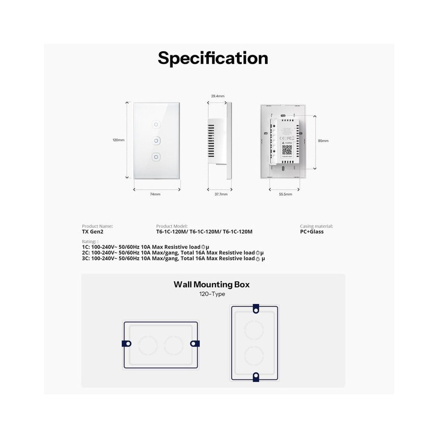 Interruptor Wifi Touch Sonoff Txgen2 De 3 Canales Con Matter image number 6.0