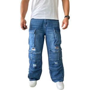 Jeans Diábolo Multicargo Rasgado Ancho Wide Leg Hombre