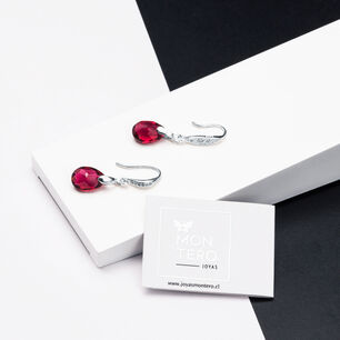 Aros Gota De Luz Plata Italiana 925 Y Cristal Genuino Scarlet