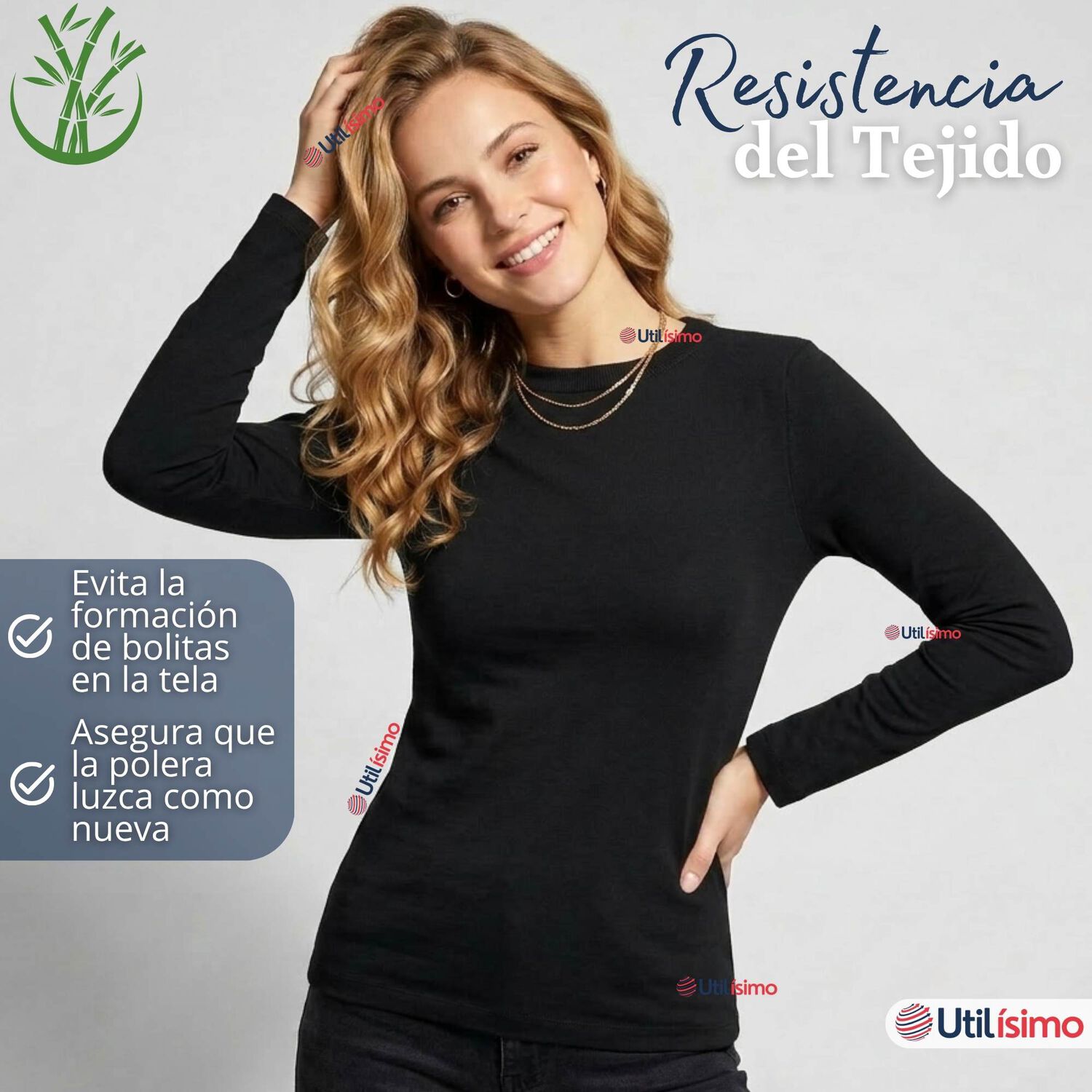 Camiseta Polera Bamb&uacute; Primera Capa Negro Manga Larga Mujer image number 7.0
