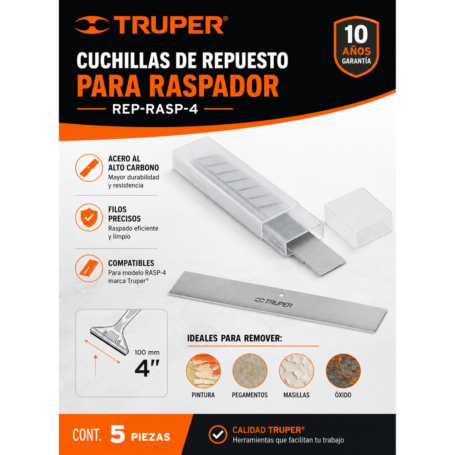 Cuchillas Repuesto Para Raspador Truper Rep-rasp-4 5 Pzas image number 3.0