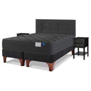 Cama Europea Flex Black / King / Base Dividida + Set De Maderas