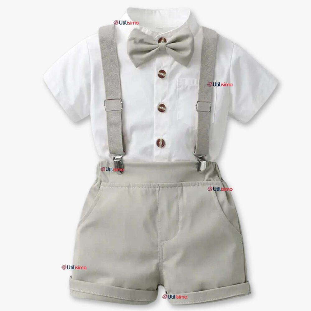 Conjunto De Vestir Con Tirantes Camisa Pantalón Corto Algodón Bebé Gris image number 0.0