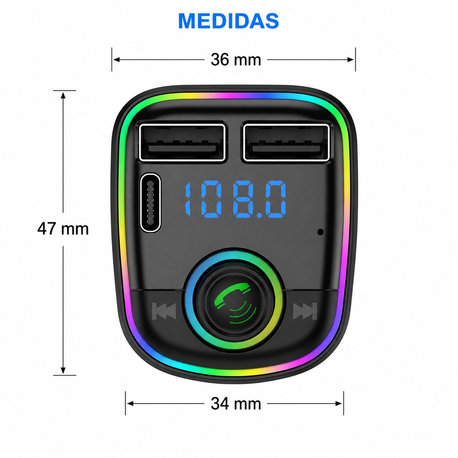 Transmisor Fm Bluetooth + Puerto Quick Charge 20w 12/24v Rgb image number 4.0