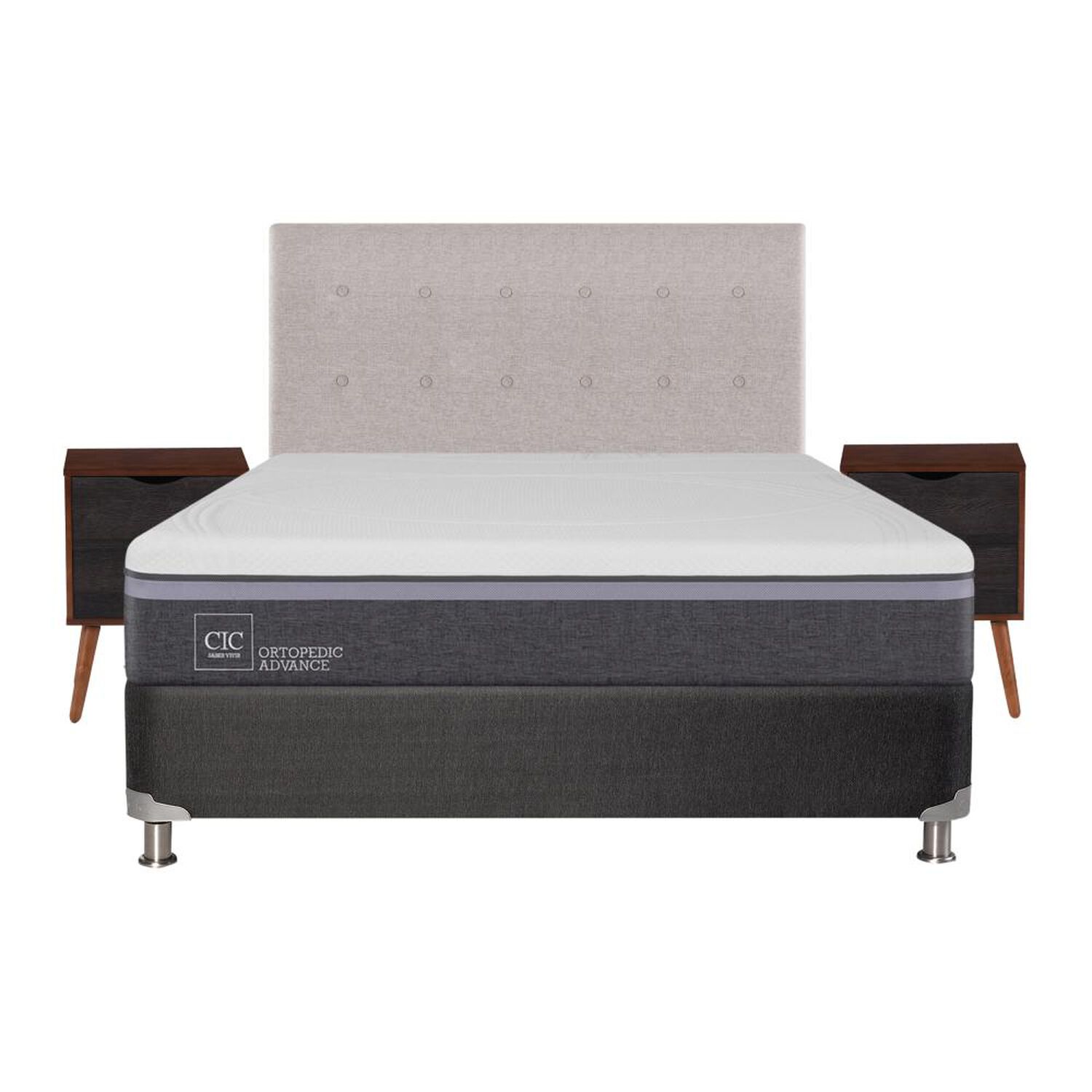 Box Spring Cic Ortopedic / 2 Plazas / Base Normal  + Set De Maderas