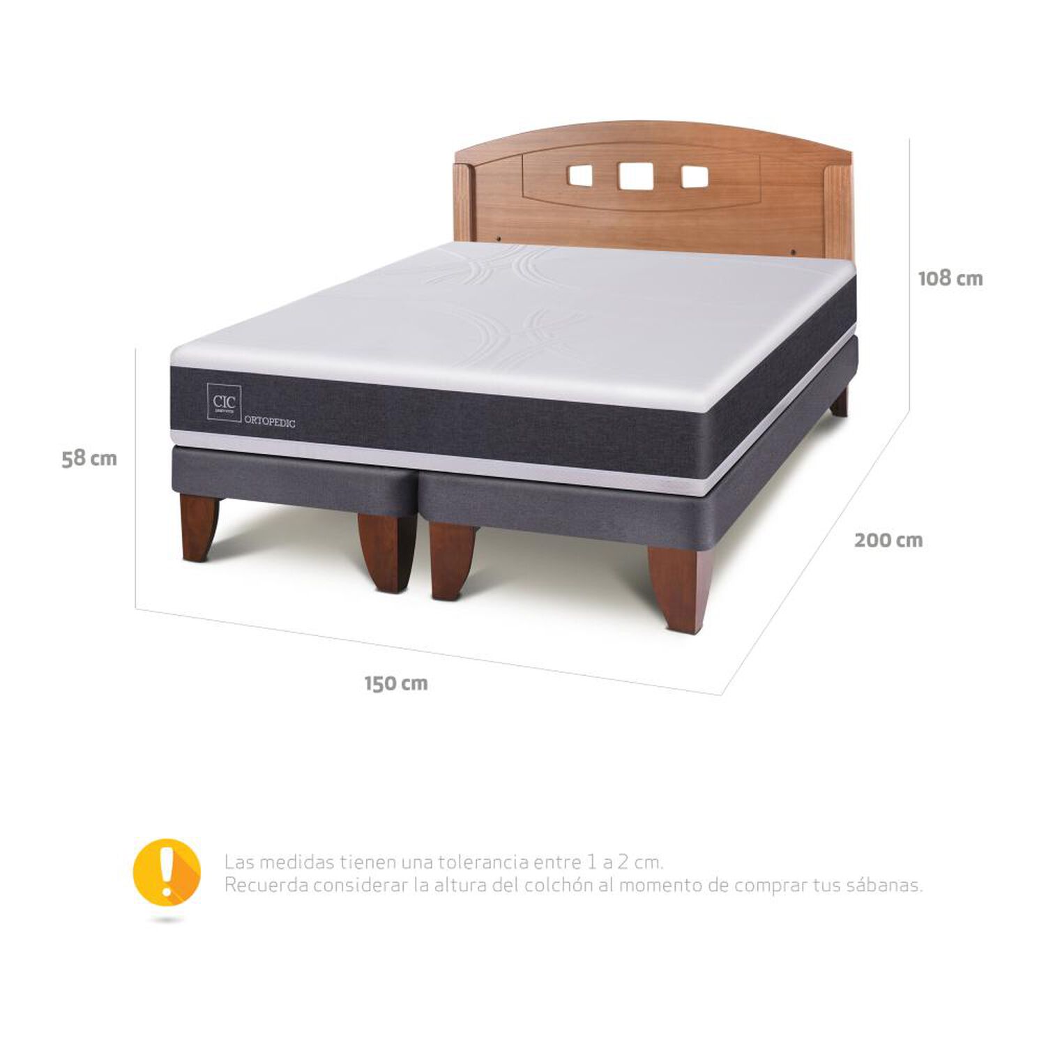 Cama Europea Cic New Ortopedic / 2 Plazas / Base Dividida + Respaldo image number 2.0