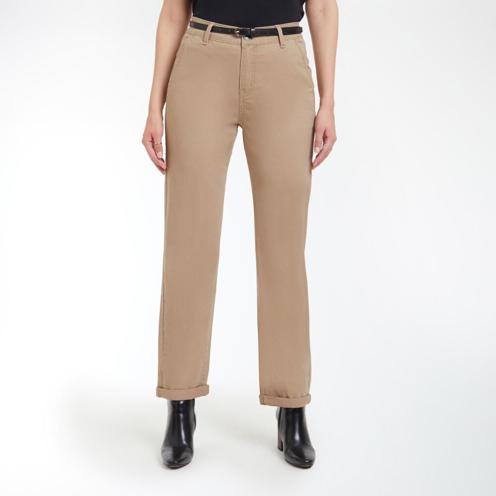 Pantalón Gabardina Con Cinturón Tiro Medio Regular Mujer Geeps image number 0.0