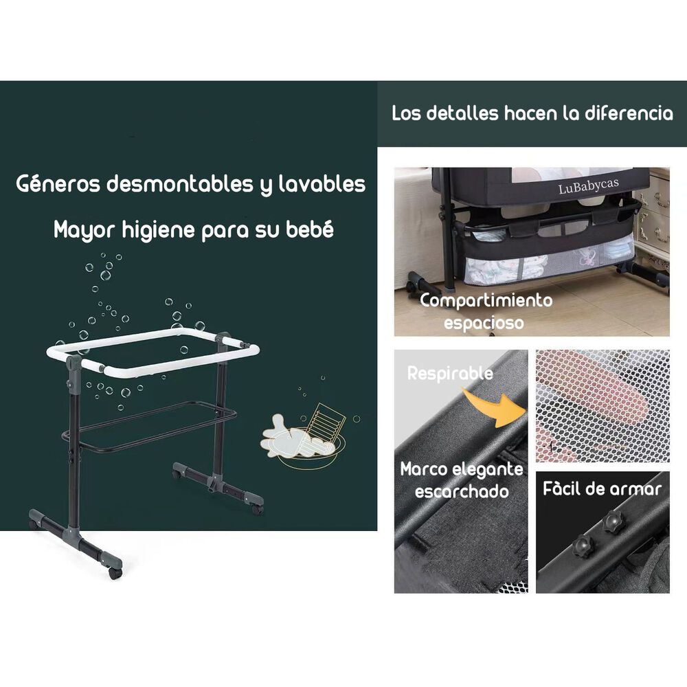 Cuna Colecho Con Mudador Y Accesorios Lubabycas Rosada image number 4.0