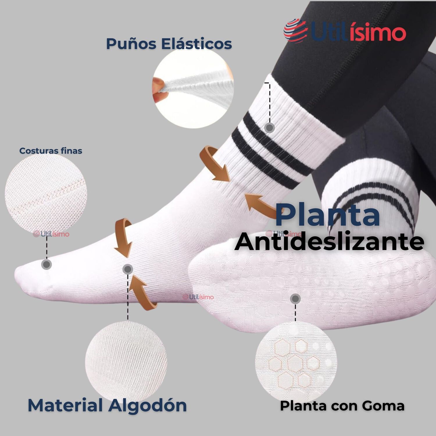 Pack 12 Pares Calcetines Antideslizantes Largos Hombre image number 3.0