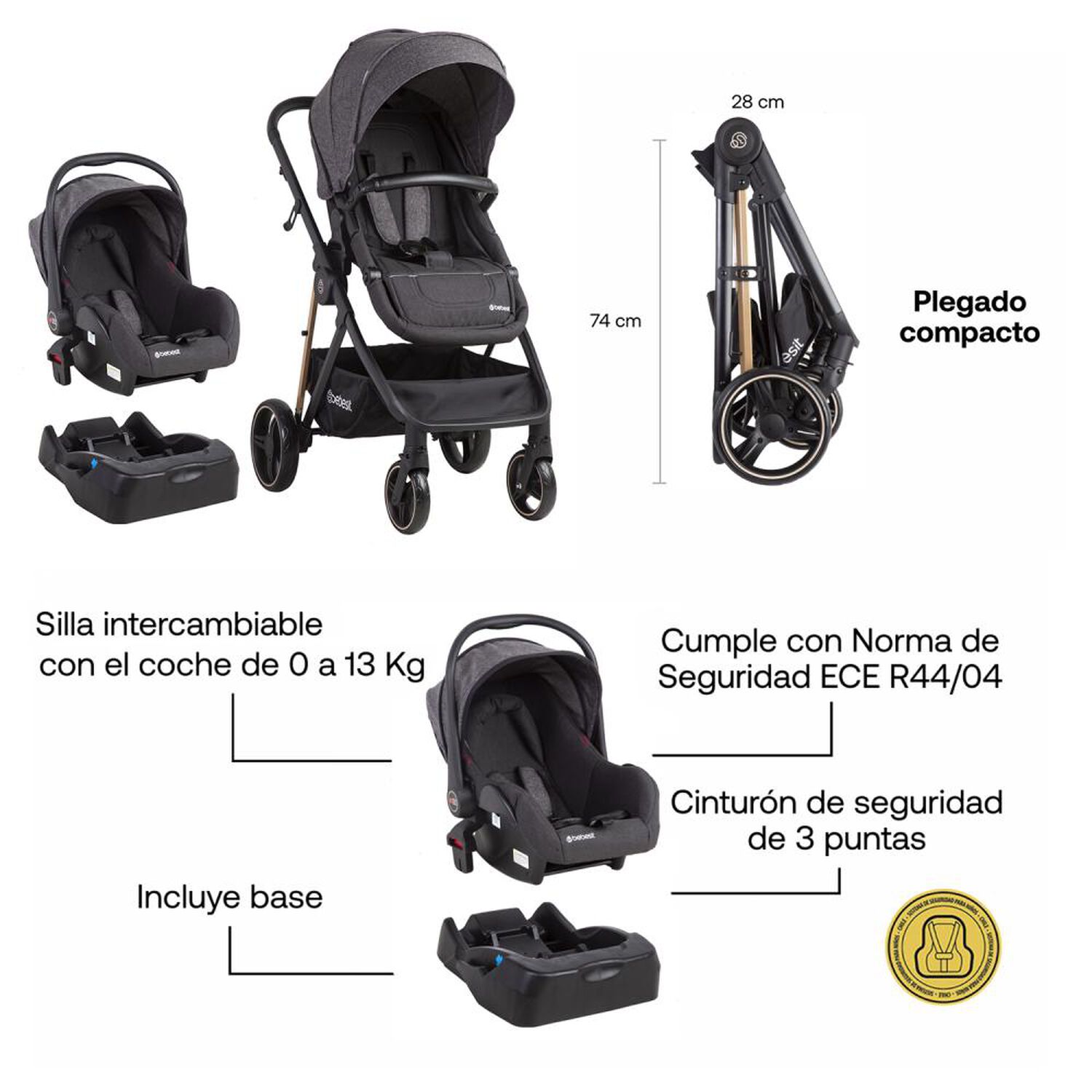 Coche Travel System Bebesit Cosmos Negro image number 8.0