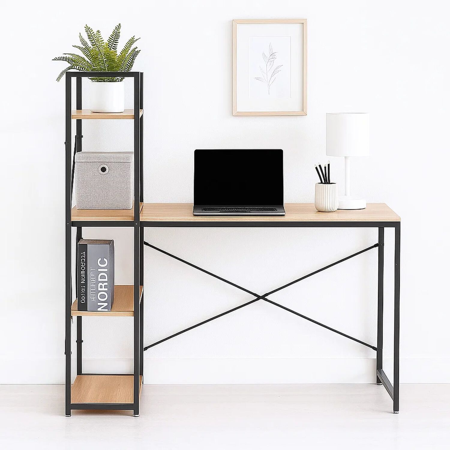 Escritorio Industrial Home Office Con Repisas Oslo - Madera Clara image number 1.0
