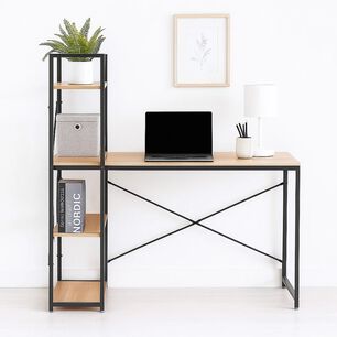 Escritorio Industrial Home Office Con Repisas Oslo - Madera Clara