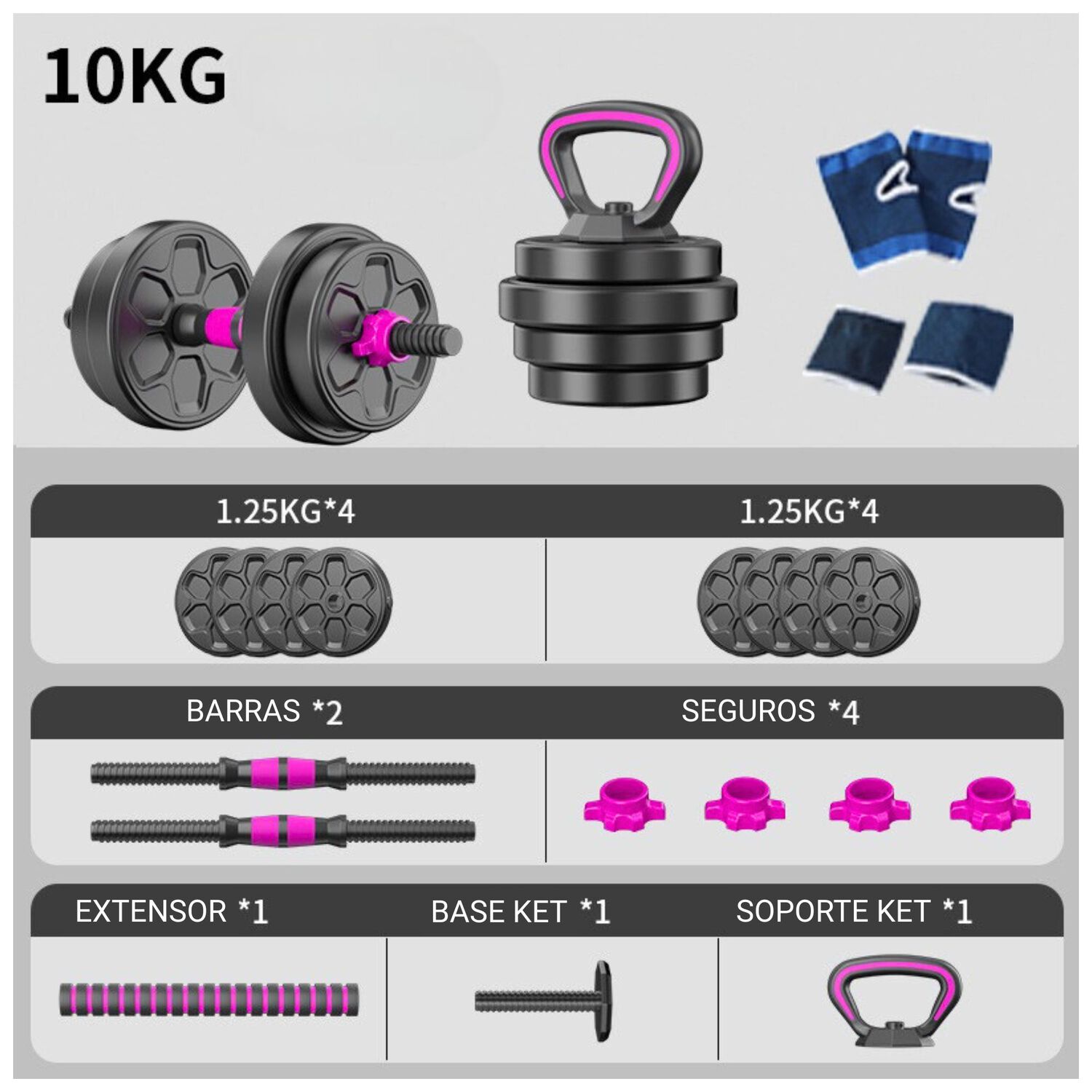 Set Mancuernas Convertible A Barra Ajustables 10 Kg image number 2.0