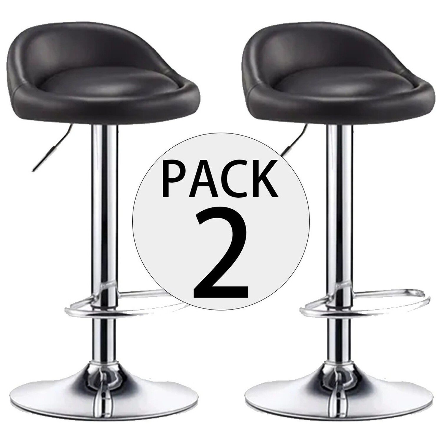 Pack 2 Silla Bar Altura Regulable Taburete Respaldo Negro image number 1.0