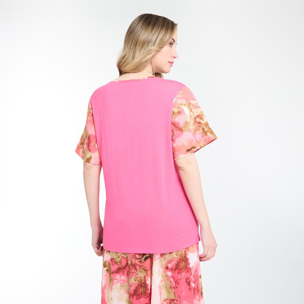 Blusa Doble Tela Print Frontal Manga Corta Con Amarras Cuello V Mujer Lesage image number 3.0