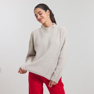 Sweater Chenille Manga Larga Cuello Alto Mujer Freedom