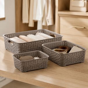 Set De 3 Canastillas Canastas Organizadores Multiusos Tavarua Reyplast Color Taupe
