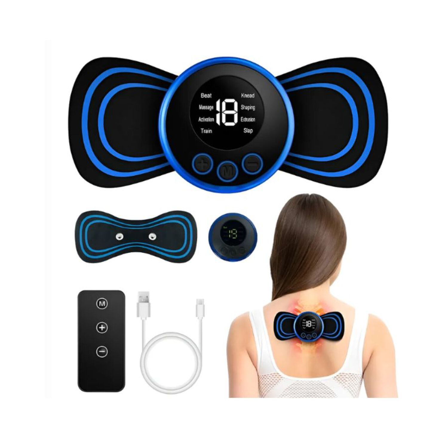 Pack 2 Mini Masajeador Estimulador Muscular Control Remoto 8 En 1 image number 1.0