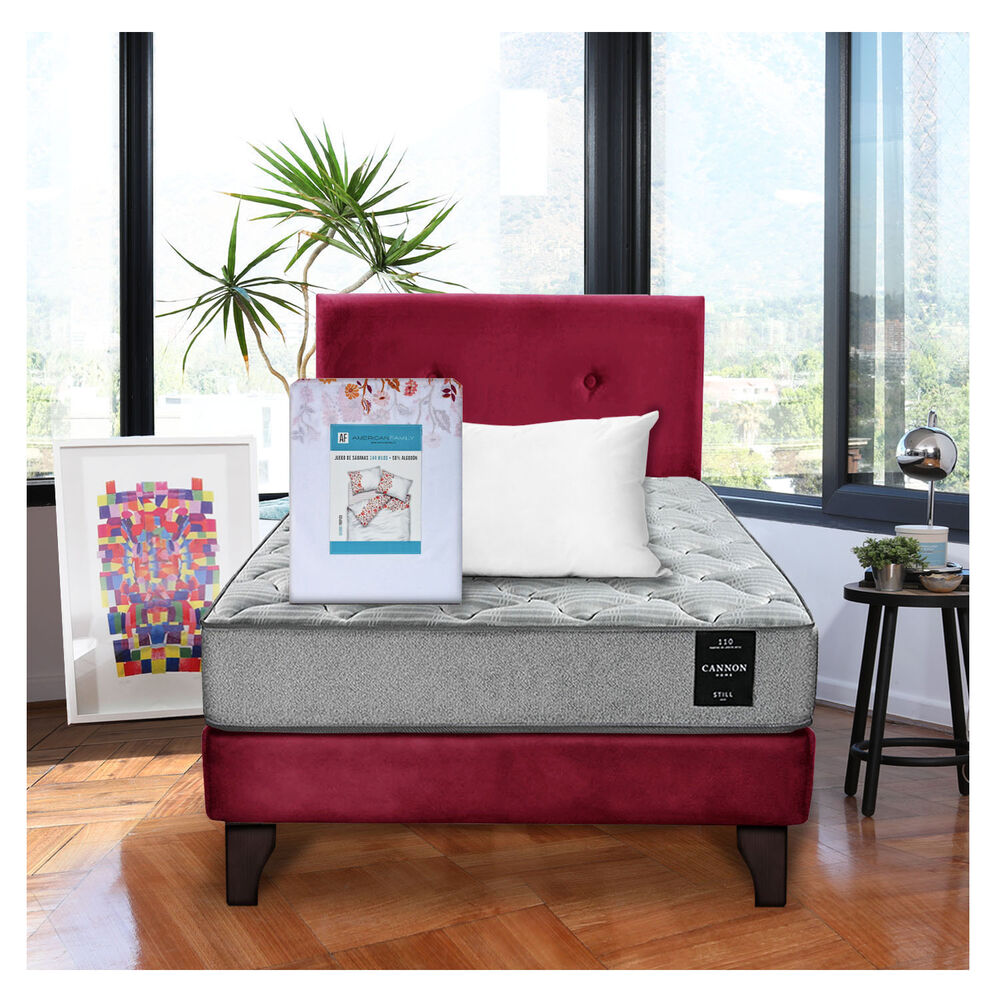 Combo Cama Cannon 1 1/2 Plaza Textil + Respaldo Tela Burdeo image number 0.0