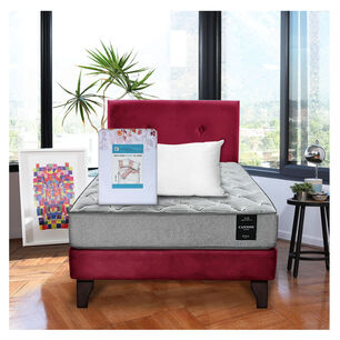 Combo Cama Cannon 1 1/2 Plaza Textil + Respaldo Tela Burdeo