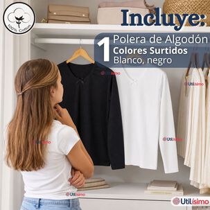 Camiseta Polera Algod&oacute;n B&aacute;sica Cuello Redondo Primera Capa Manga Larga Colores Surtidos Negro Blanco Ni&ntilde;a