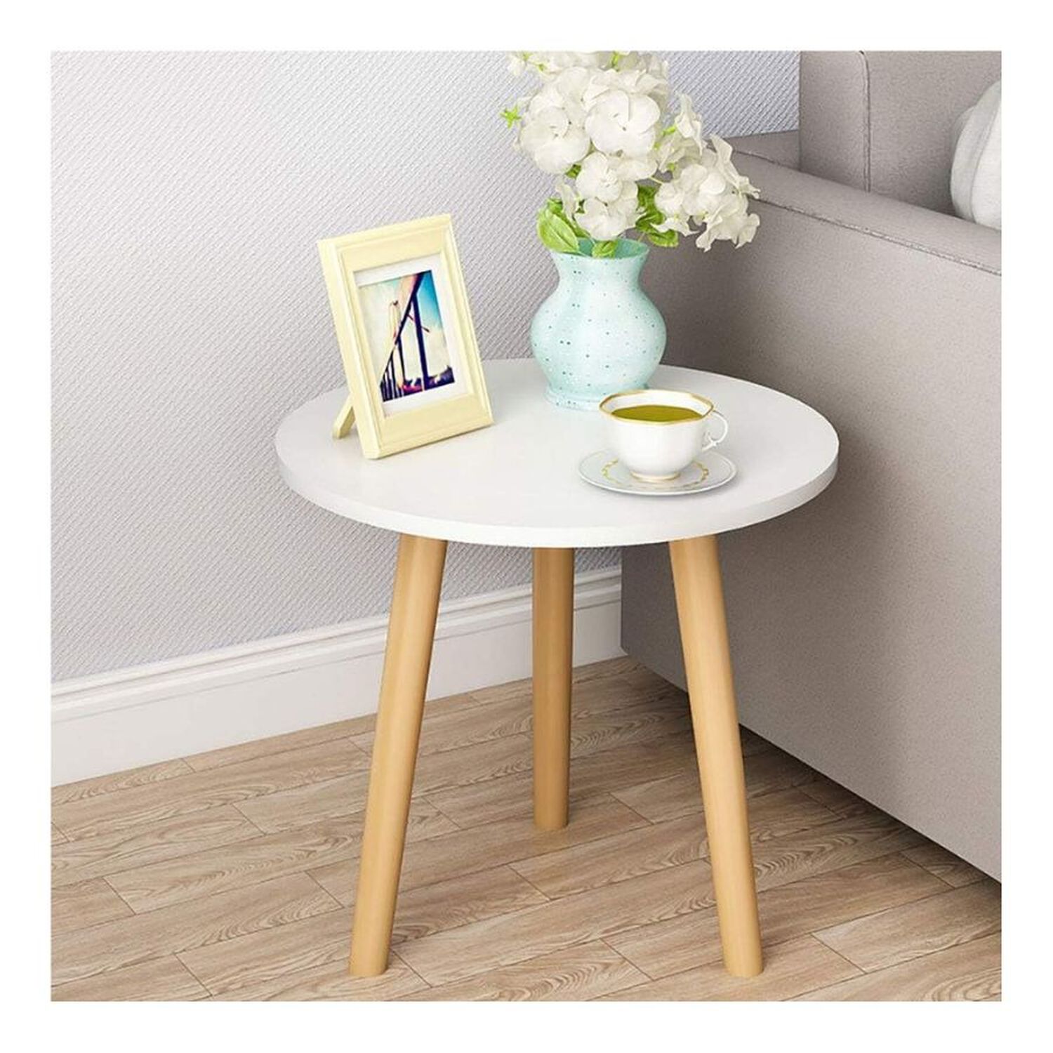 Mesa De Centro Redonda N&oacute;rdica 40x40x55cm Auxiliar Living Blanca image number 2.0