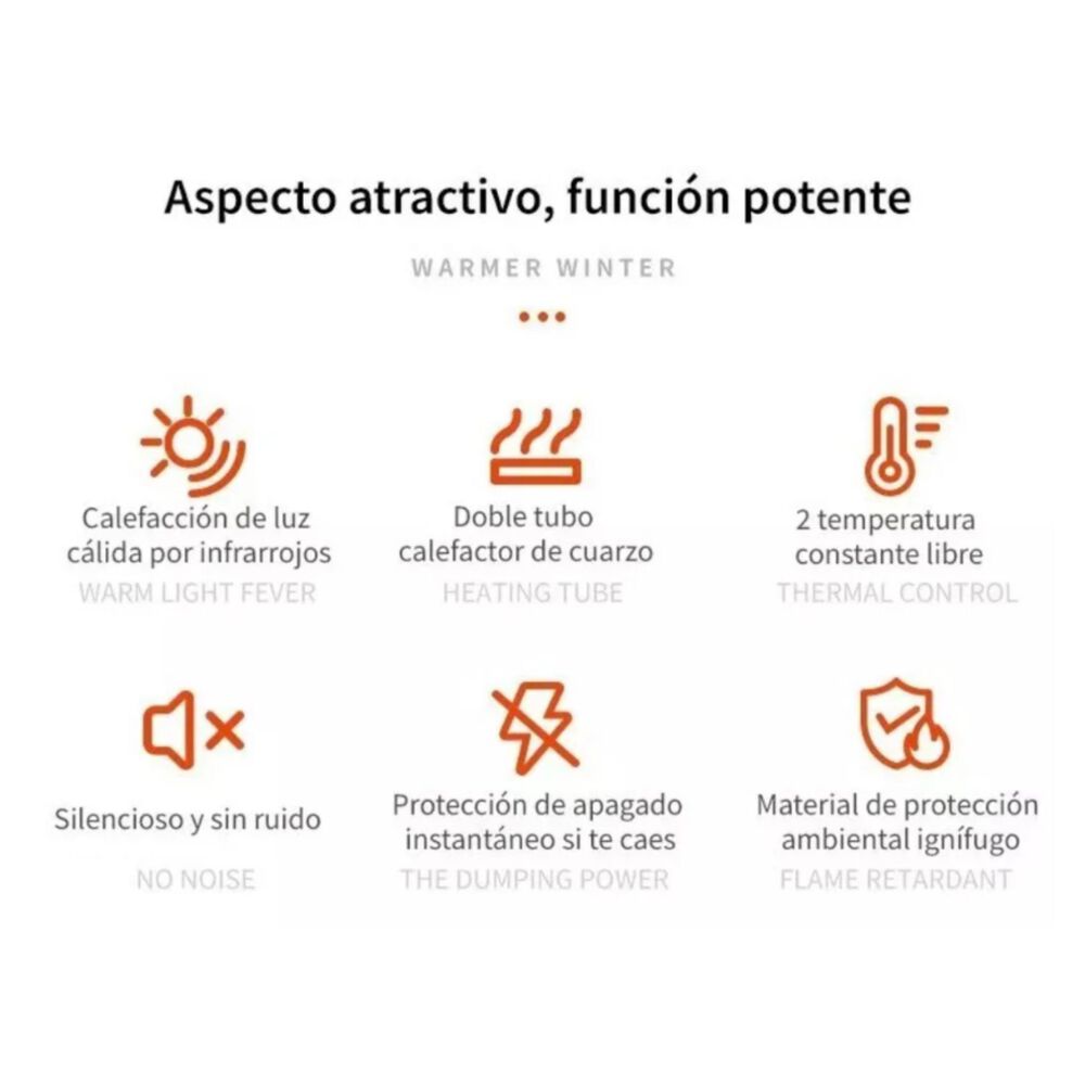 Calefactor Estufa Halógeno 800w Bajo Consumo Oficina Gris image number 6.0