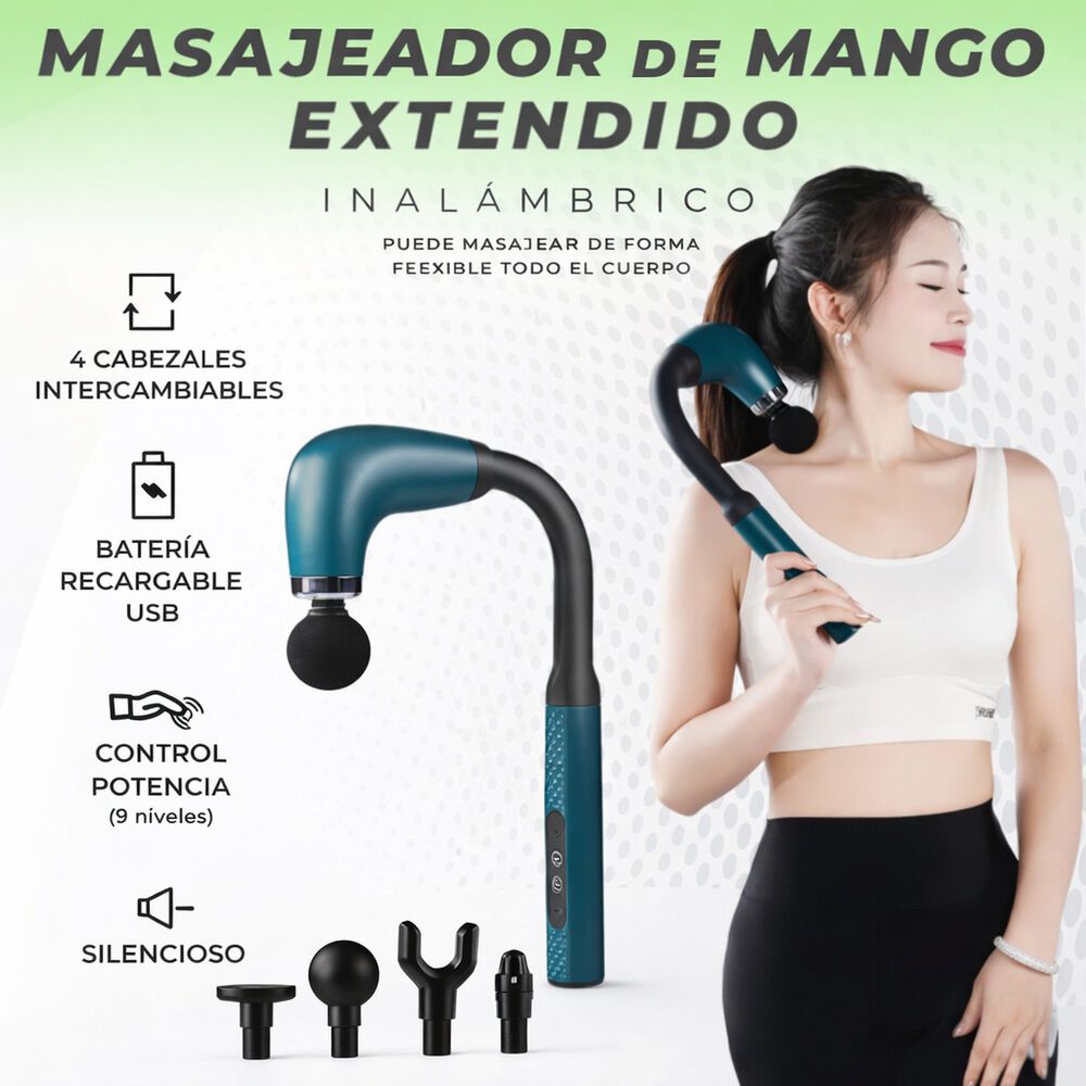 Masajeador Pistola Muscular Con Mango Extendido Recargable image number 3.0