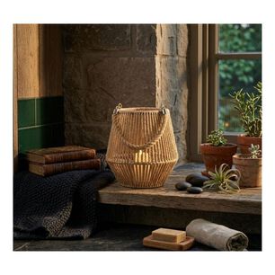 Porta Vela Decorativo Estilo R&uacute;stico Con Asa De Cuerda Natural