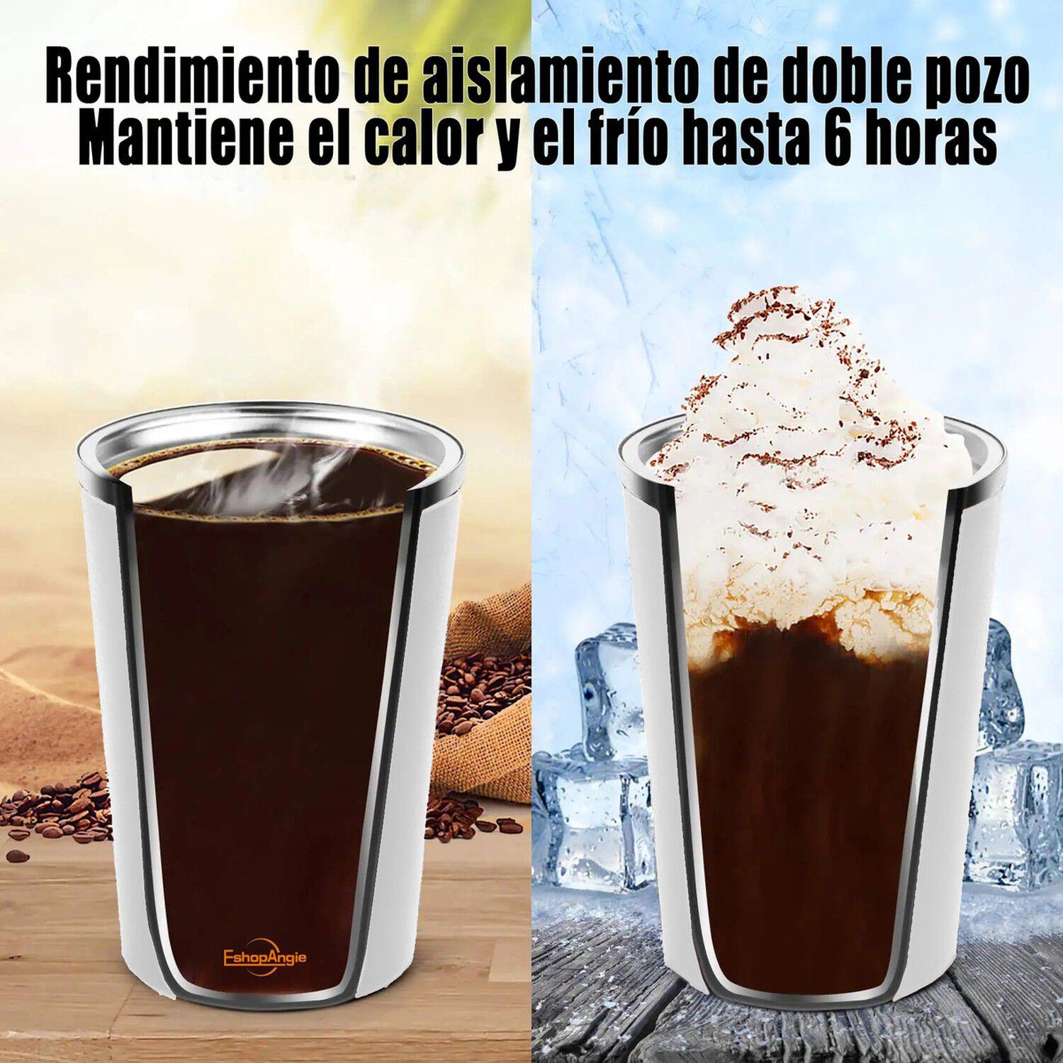Termo Mug Caf&eacute; 380ml Acero Inoxidable Port&aacute;til Blanco image number 3.0
